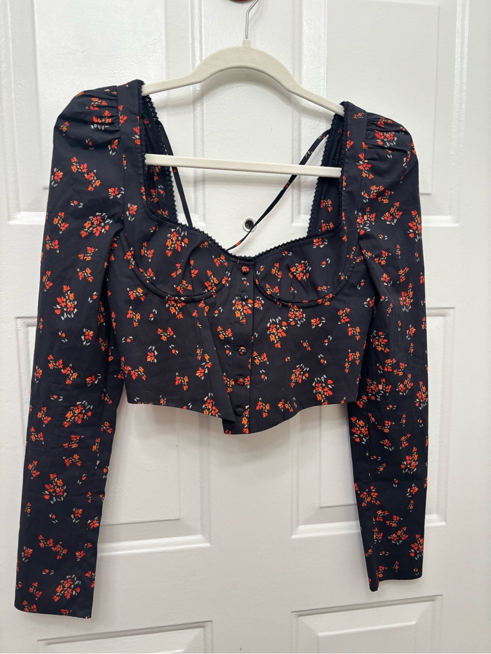 Rumored Black Crop Top with Red Floral Print